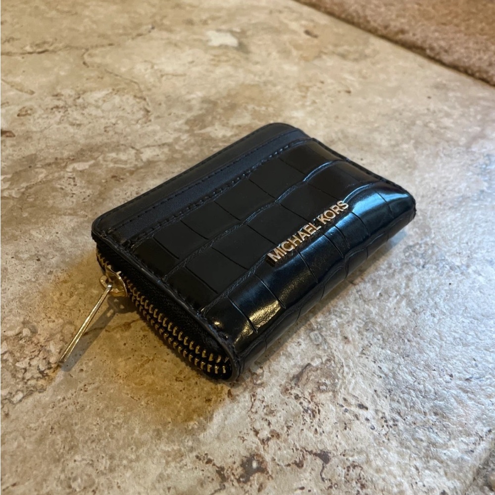 Michael Kors Black Croc-Embossed Card Holder